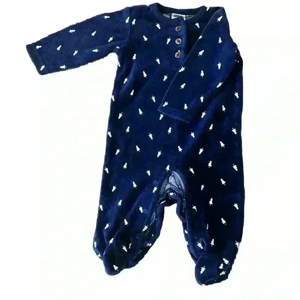 Chick Pea Footed Sleeper Baby 0-3M Navy Blue Christmas Trees 0836